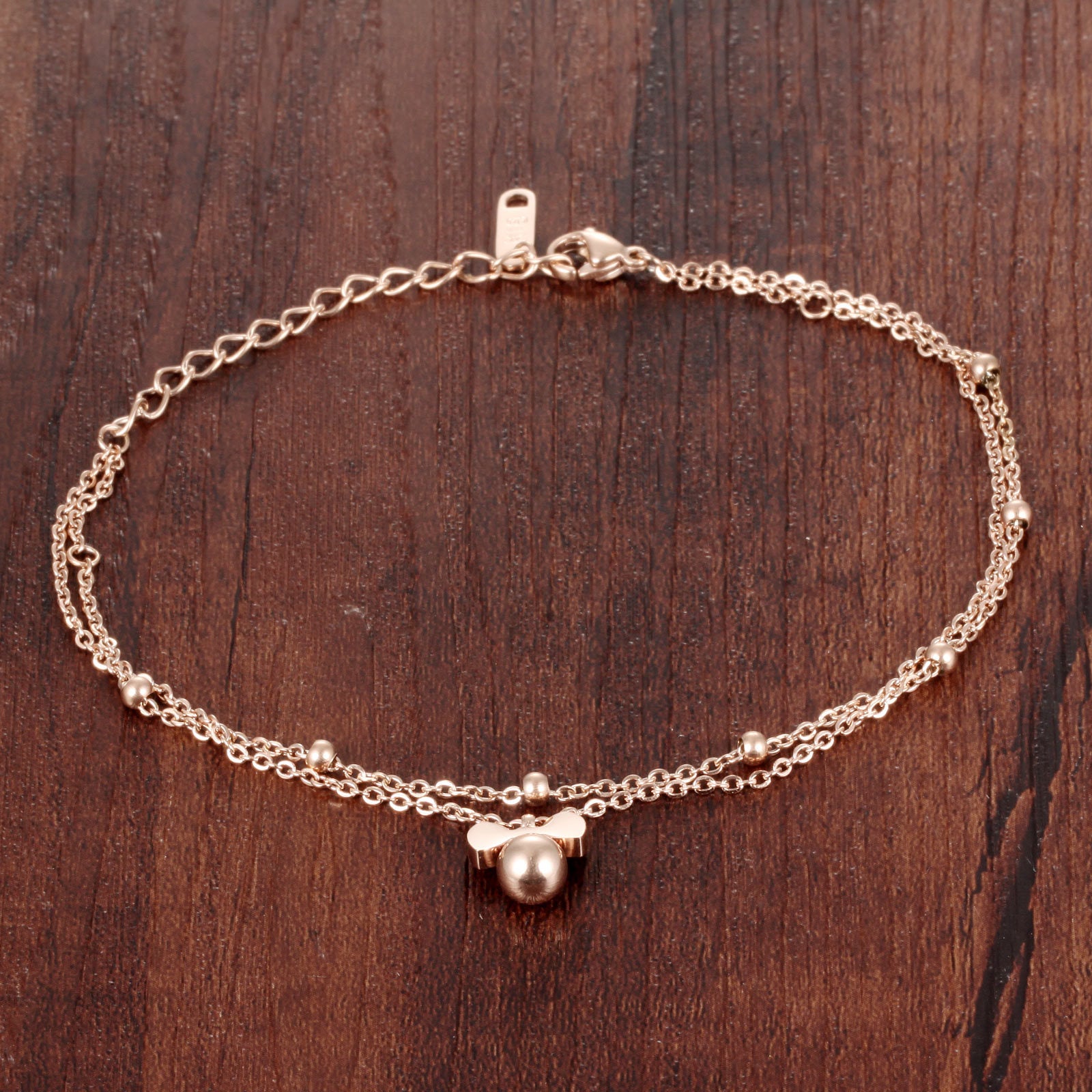 Lokaer New Delicate Bowknot Anklets Classic Rose Gold Color Stainless Steel Double Layer Women Ankle Jewelry Bracelets A19035 Lokaer New Delicate Bowknot Anklets Classic Rose Gold Color Stainless Steel Double Layer Women Ankle Jewelry Bracelets A19035
